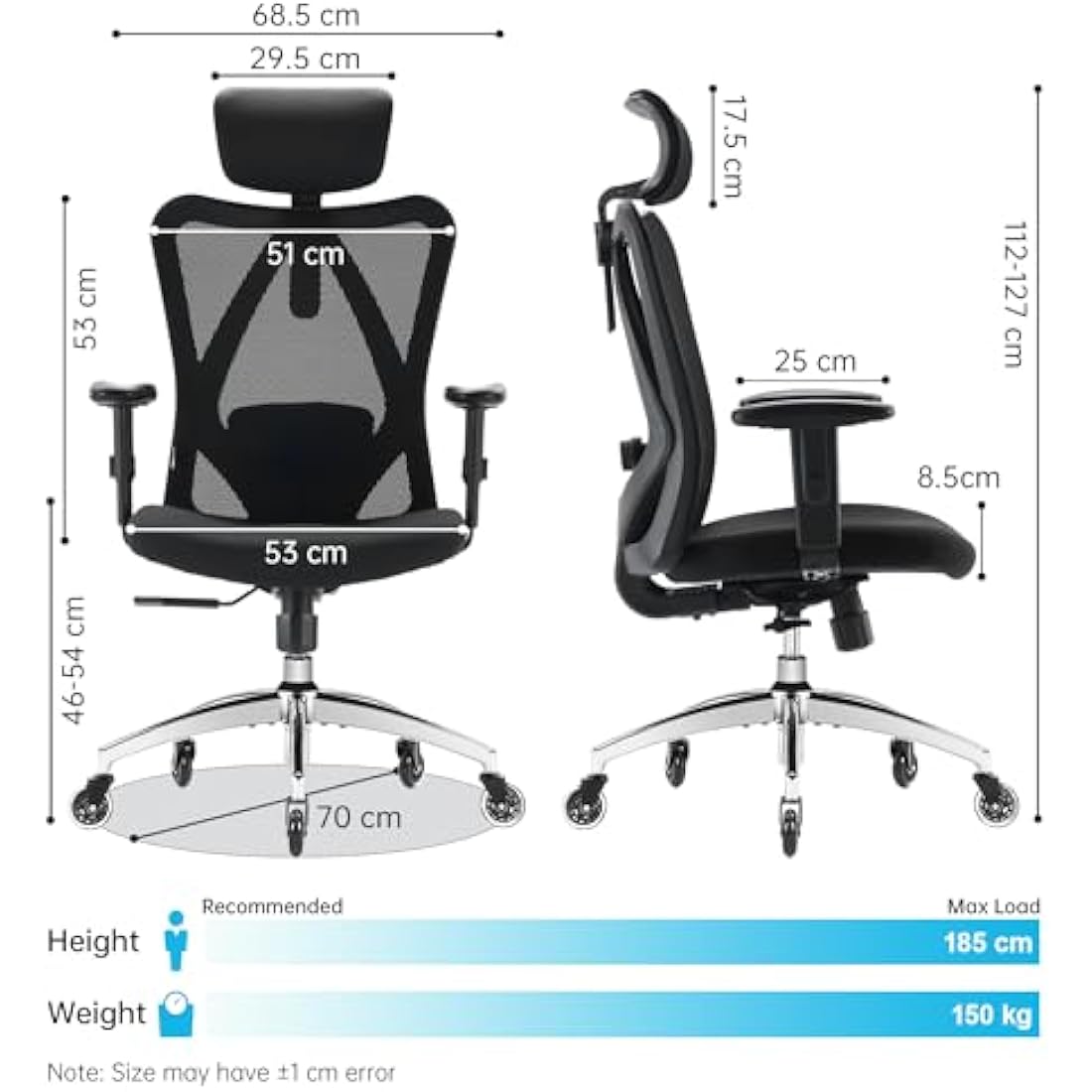 SIHOO M18 Ergonomic Mesh Office Chair with Lumbar Support - Black