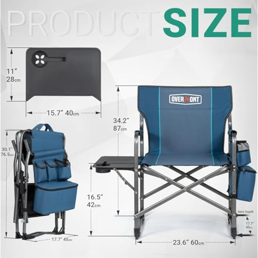 Overmont Heavy-Duty Directors Camping Chair with Side Table & Cooler