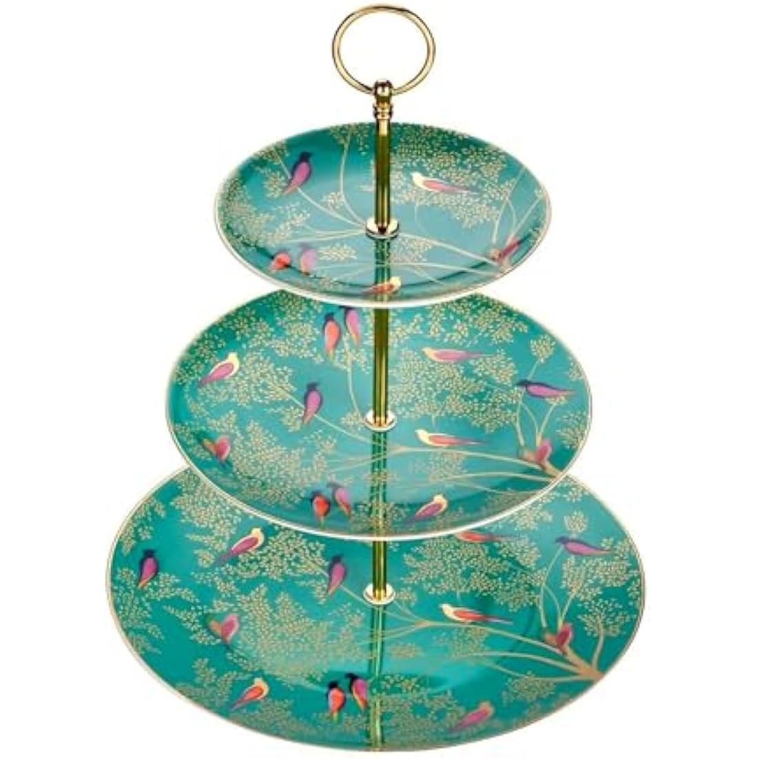 Sara Miller Chelsea 3-Tier Cake Stand - Green Fine China with Gold Detail
