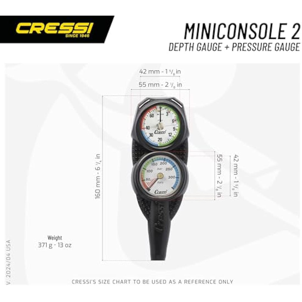 Cressi Diving Console 2 | Depth & Pressure Gauge - Luminescent Face