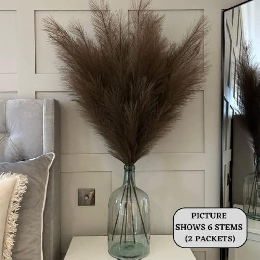 VOULUX Dark Brown Faux Pampas Grass – 115cm Tall Silk Artificial Stems
