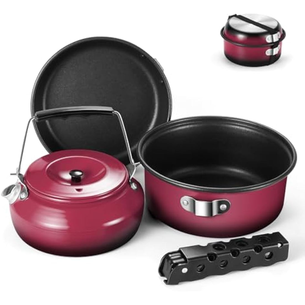 Odoland 5pcs Camping Cookware Mess Kit | Non-Stick Aluminum Pot Pan Set