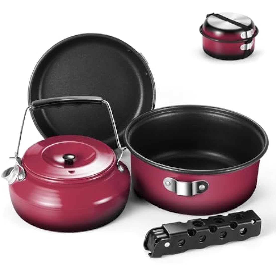 Odoland 5pcs Camping Cookware Mess Kit | Non-Stick Aluminum Pot Pan Set