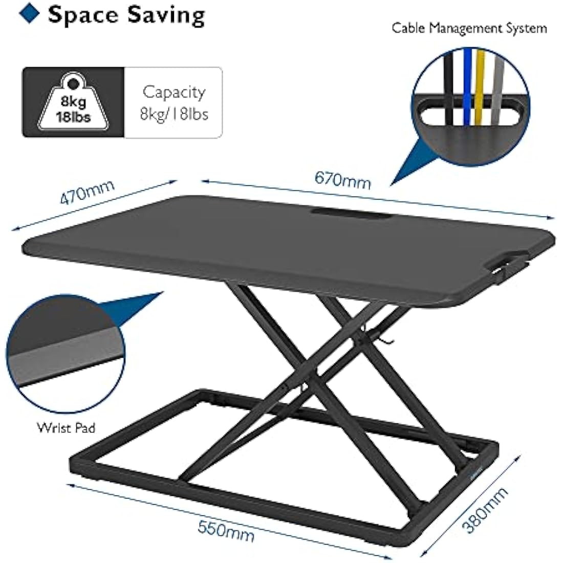 BONTEC Standing Desk Converter | 67x47cm Slim X-Frame Sit Stand Riser