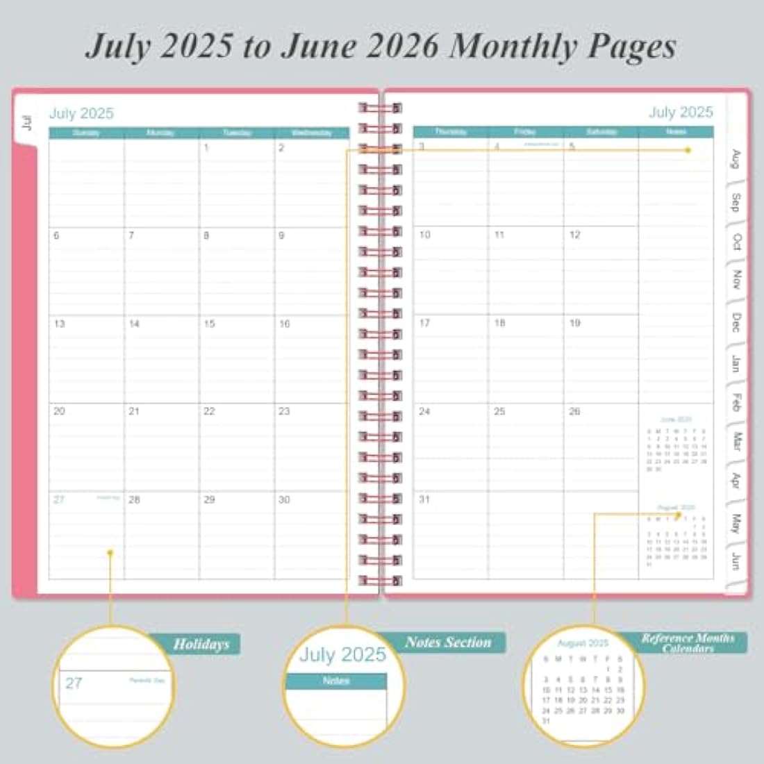 Jolof Store 2024-2025 Hourly Appointment Book - A5 Weekly Planner, Pink