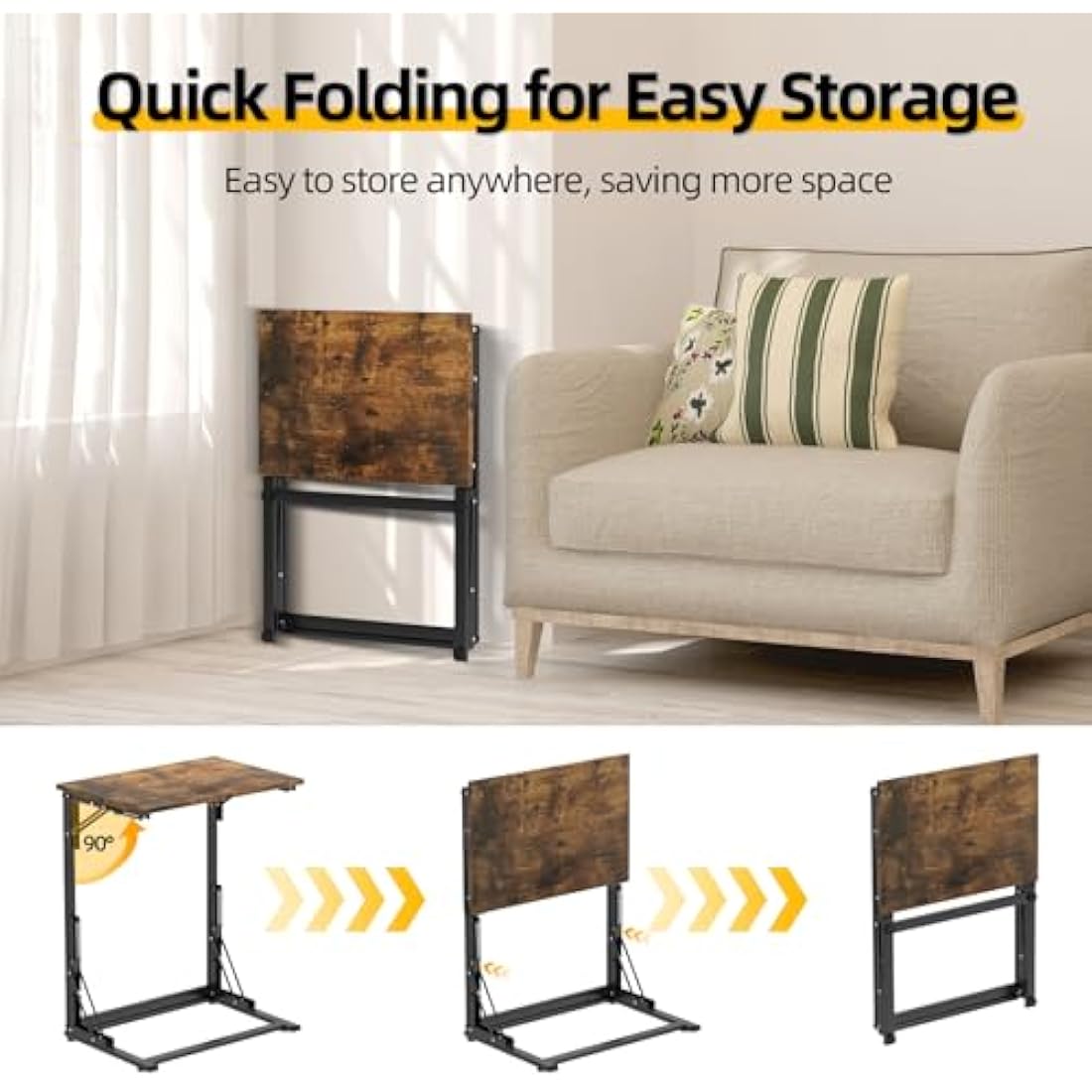 MOXYOY C-Shaped Side Table – Foldable Laptop Desk with Sturdy Steel Frame