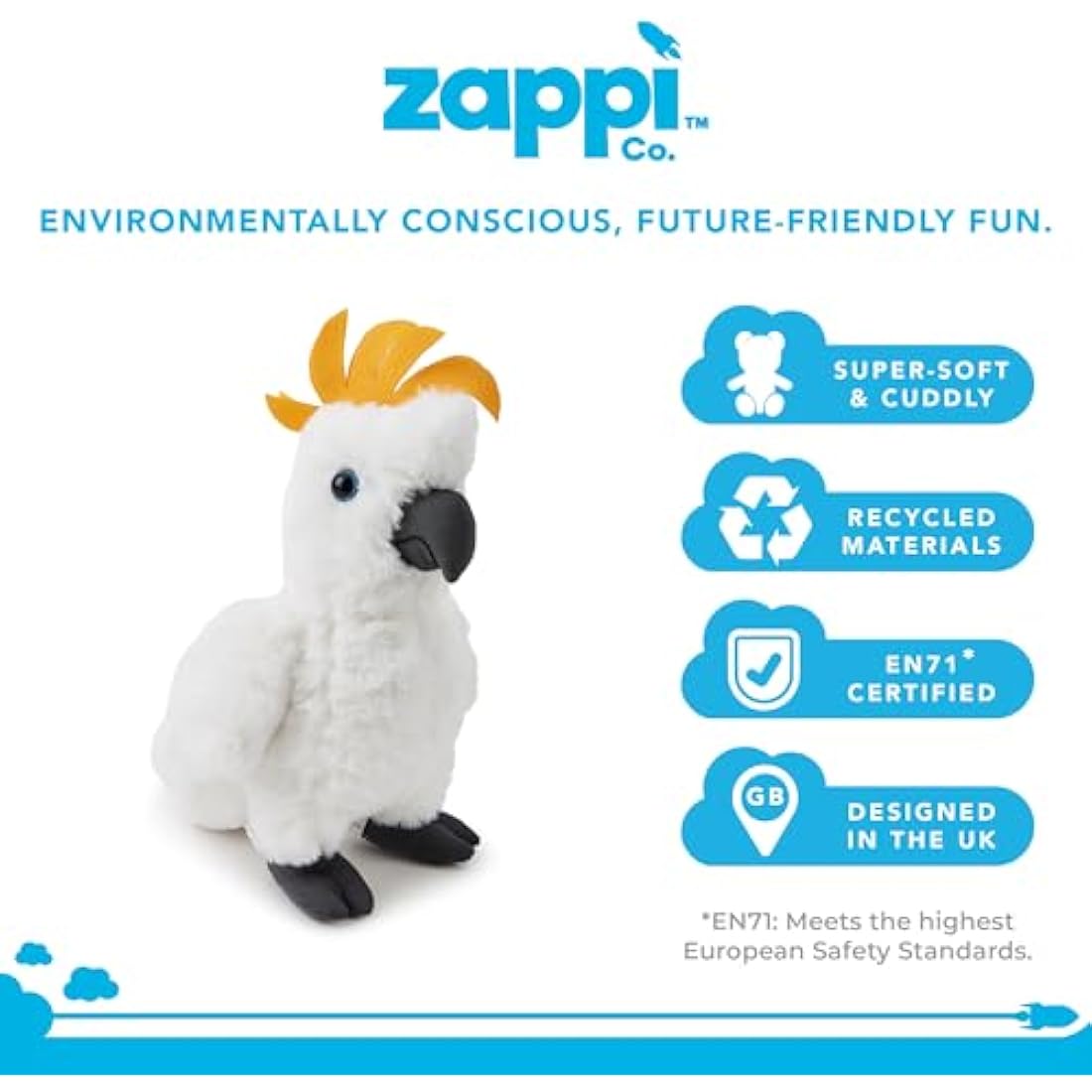 Zappi Co Cockatoo Plush Toy – 26cm Eco-Friendly Stuffed Animal