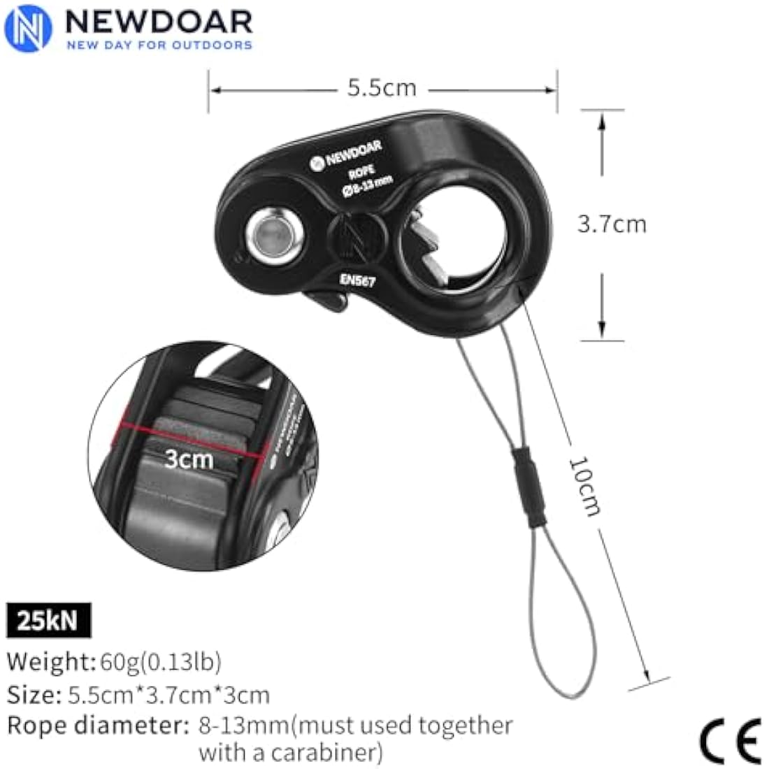 NewDoar Lightweight Rope Ascender – 8-13mm Aluminum Rope Clamp for Climbing