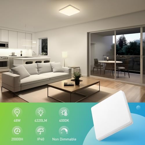 Yafido 48W LED Square Ceiling Light – 4000K Natural White IP44 Waterproof