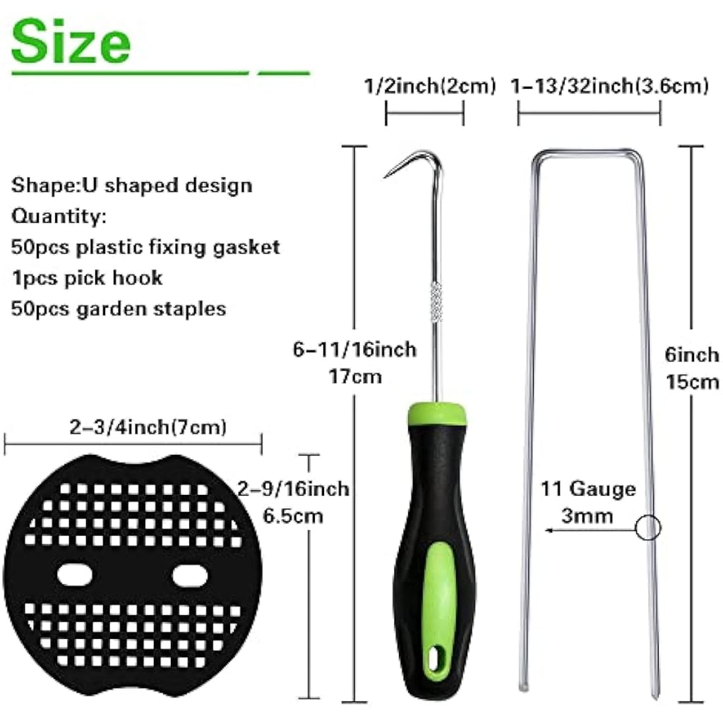 Bakulyor 50 Galvanized Steel Garden Pegs with Washers – 6 Inch U-Staples