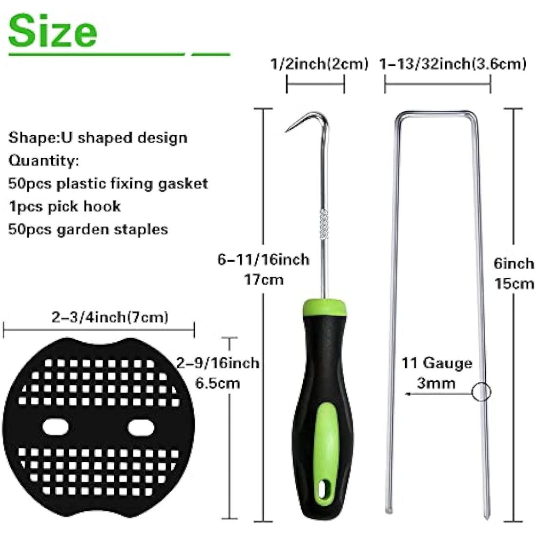 Bakulyor 50 Galvanized Steel Garden Pegs with Washers – 6 Inch U-Staples