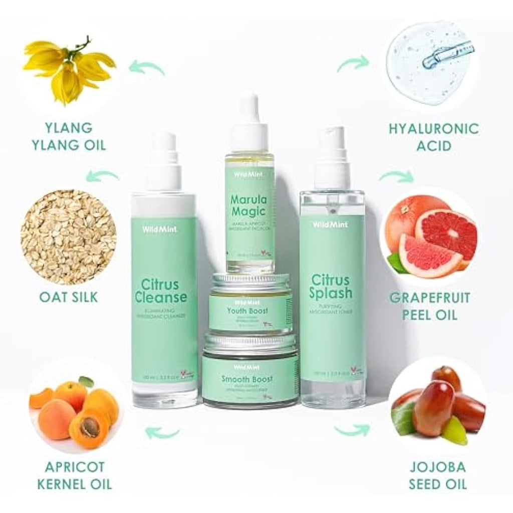 WildMint 5-Step Superfood Clear Skin Kit | Vegan Natural Skincare Set