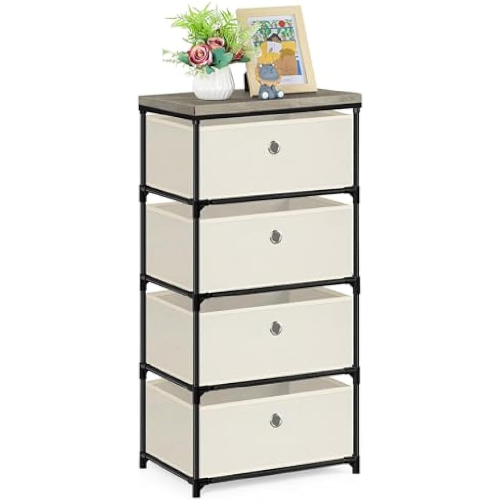 LIANTRAL 4-Tier Fabric Dresser | Metal Frame Storage Chest – Off-White