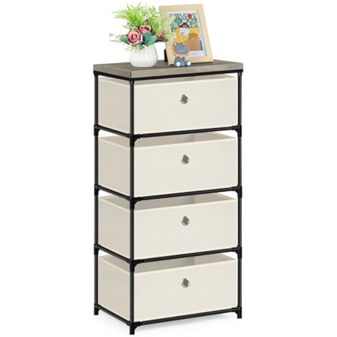 LIANTRAL 4-Tier Fabric Dresser | Metal Frame Storage Chest – Off-White