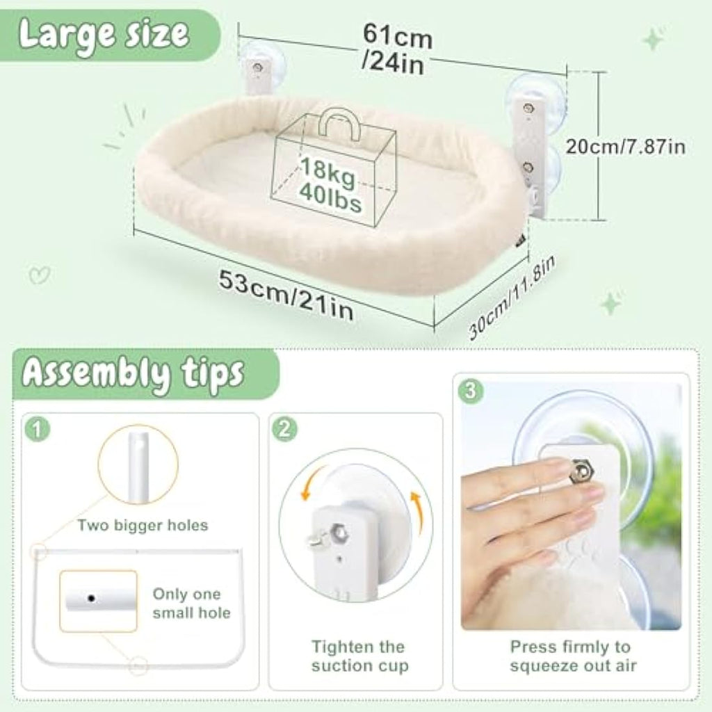 GUUSII HOME Cordless Cat Window Perch – Heavy Duty Hammock Bed, Beige