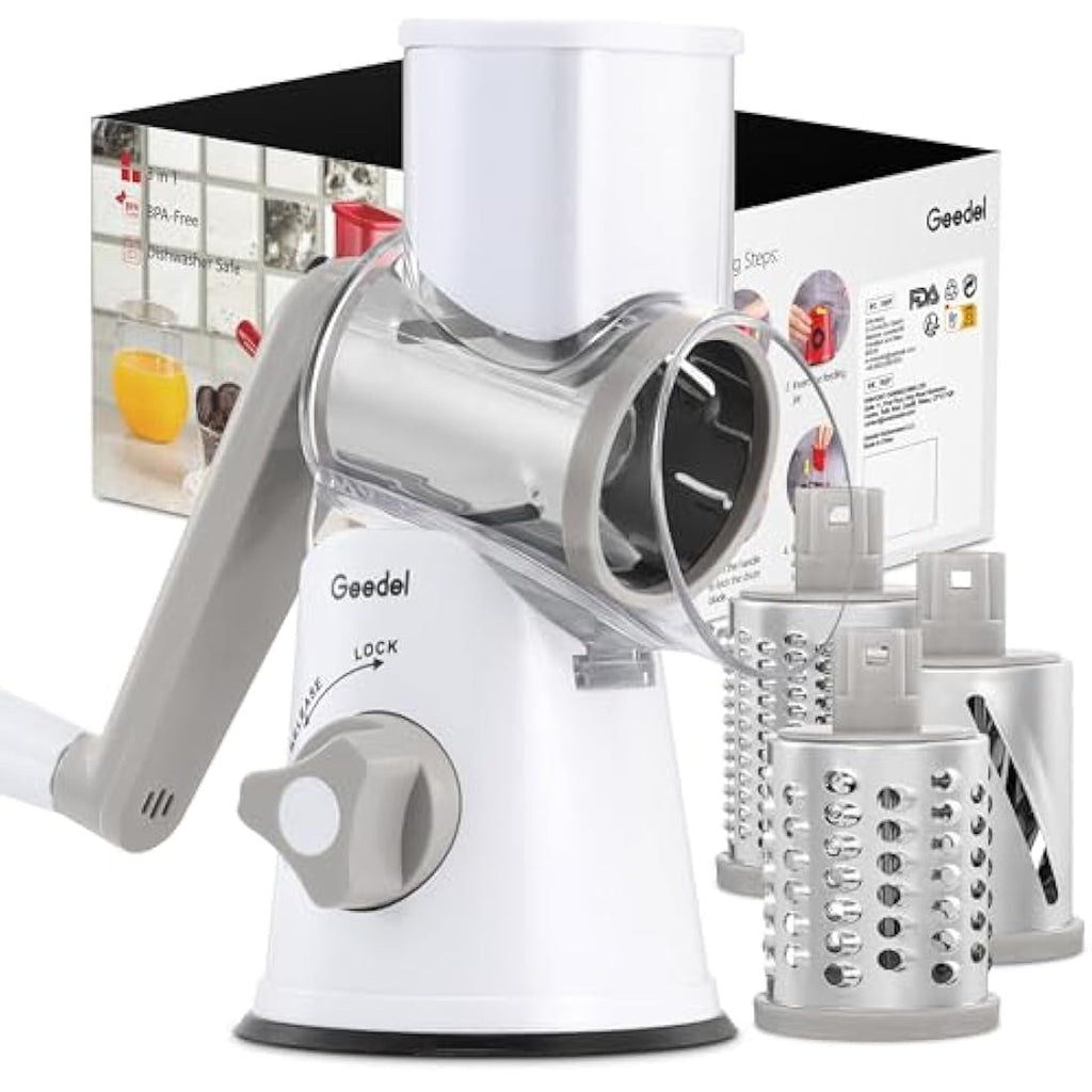 Rotary Cheese Grater | 3-Blade Manual Vegetable Slicer