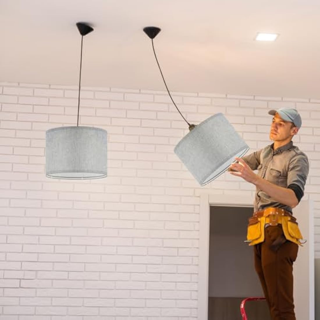 Weewooday Linen Drum Lampshades with E27 to E14 Adapters, 4 Pack – Grey