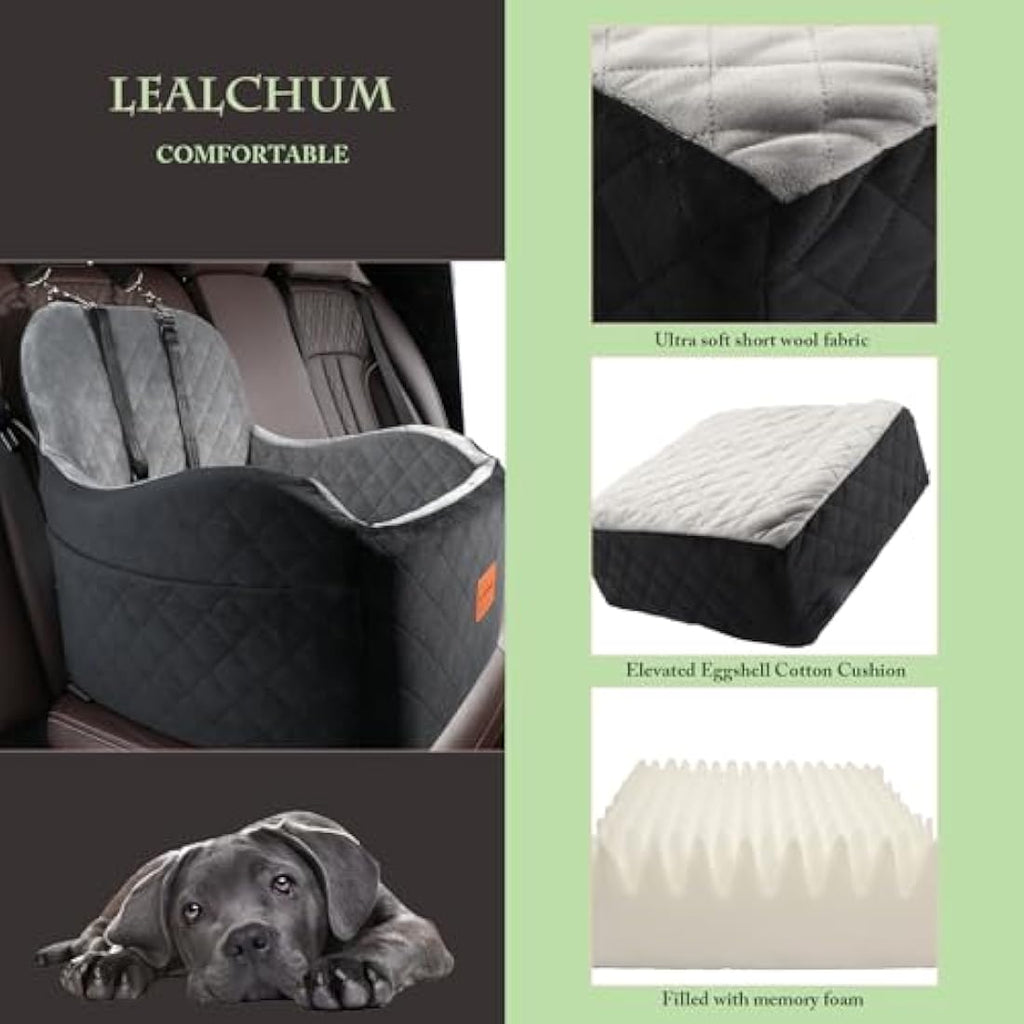 Lealchum Dog Booster Car Seat | Elevated Memory Foam Pet Bed for S/M Dogs