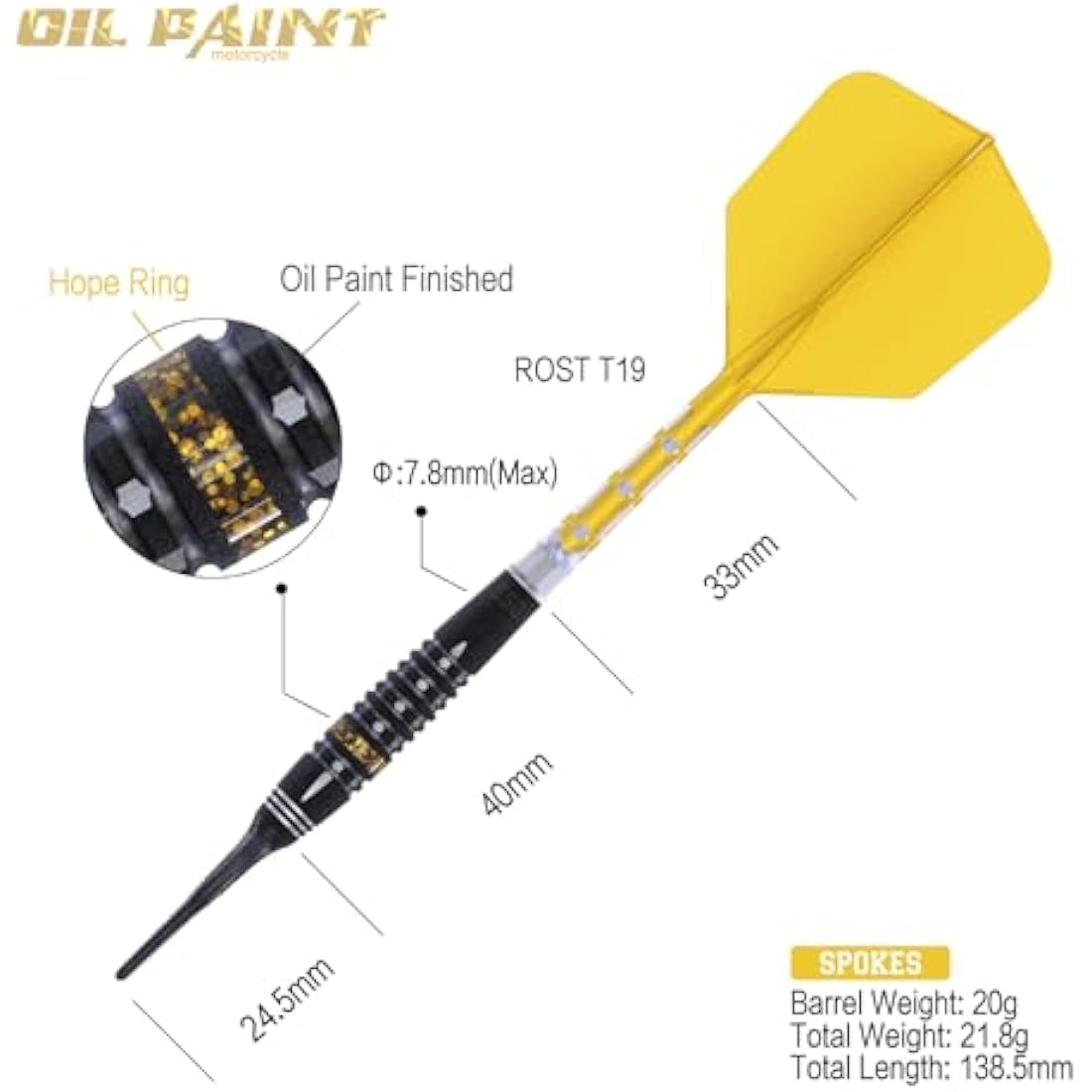 CUESOUL 90% Tungsten Soft Tip Dart Set – 18g Oil Paint Finish T19 Flight