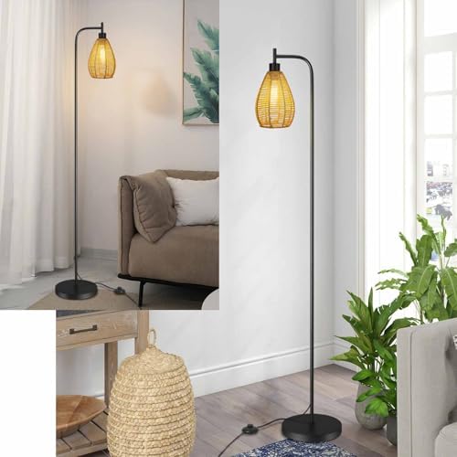 ArcoMead Farmhouse Floor Lamp | Boho Metal Standing Light with Cage Shade