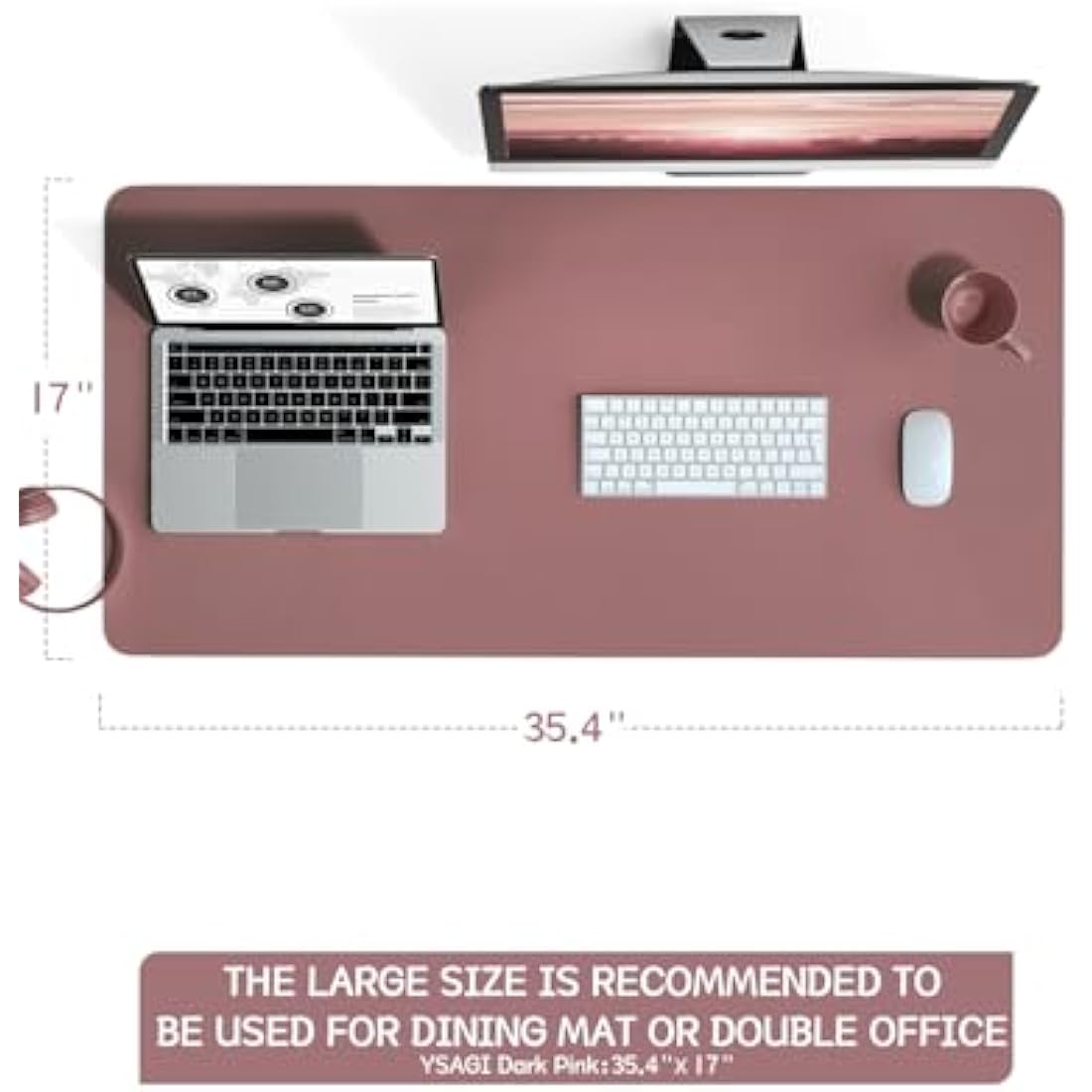 PVC Leather Desk Pad – Large Waterproof Writing Mat, Dark Pink