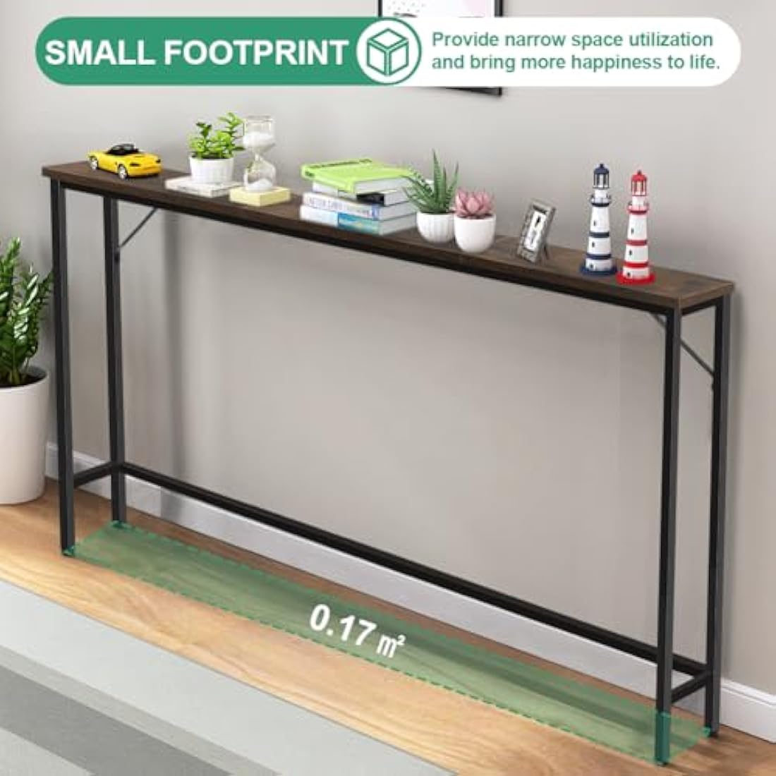 FURWOO Slim Console Table - Industrial Narrow Sofa Table, Rustic Brown