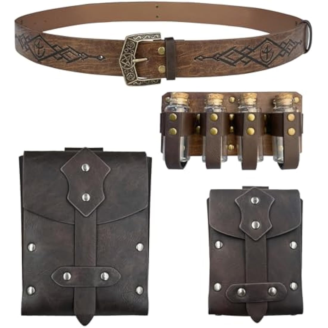 EpicCos Medieval Alchemy Belt with Potion Bottles – PU Leather Viking Pouch