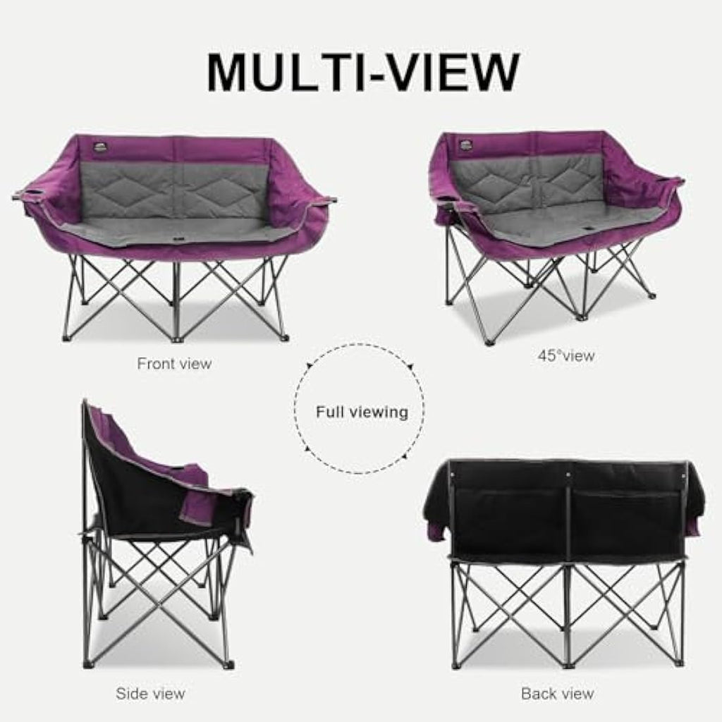 LANMOUNTAIN Folding Camping Loveseat – Heavy Duty Double Chair, Purple