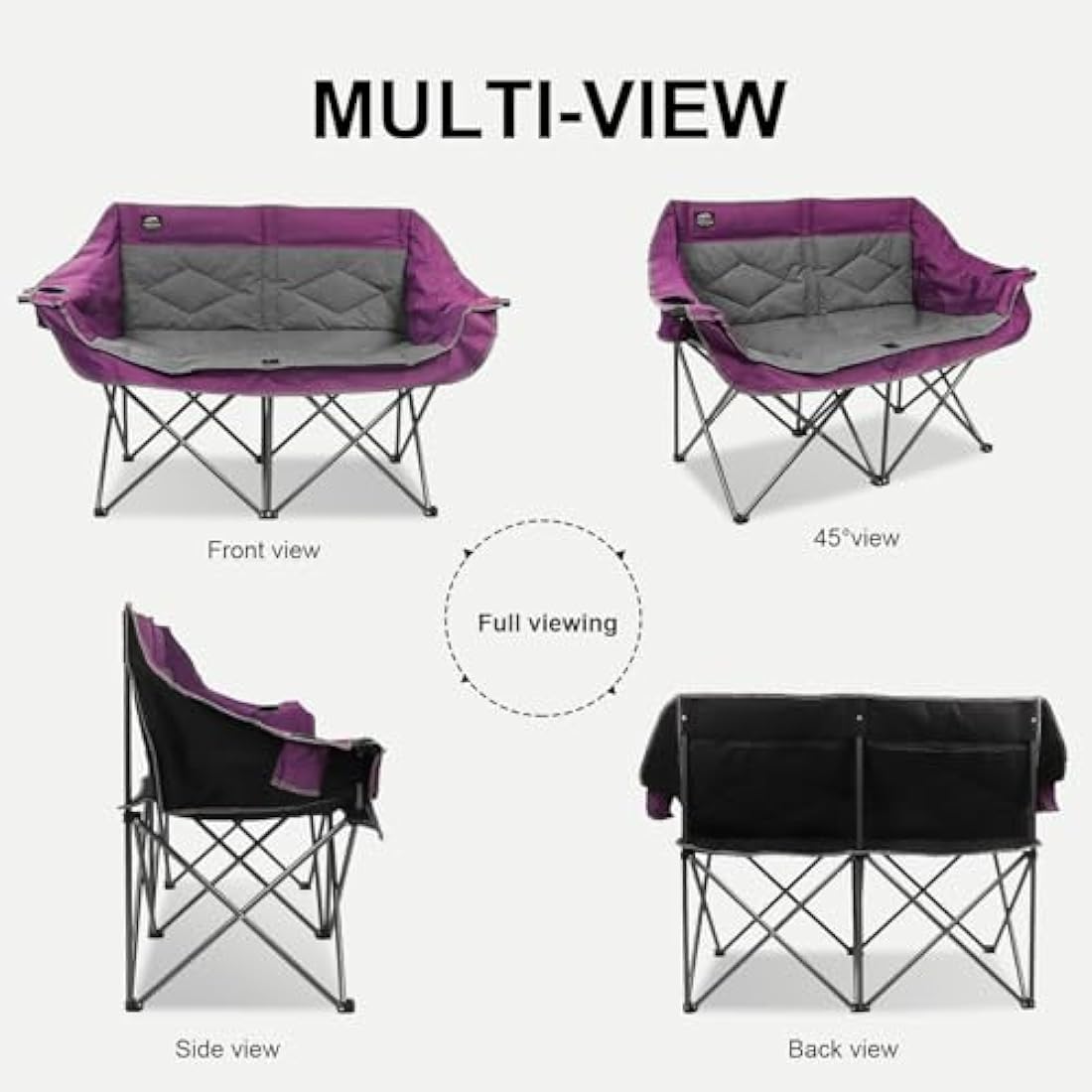 LANMOUNTAIN Folding Camping Loveseat – Heavy Duty Double Chair, Purple