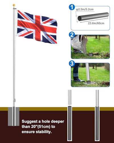 ZMTECH 20FT Sectional Flag Pole Kit | Heavy-Duty Aluminium Outdoor Stand