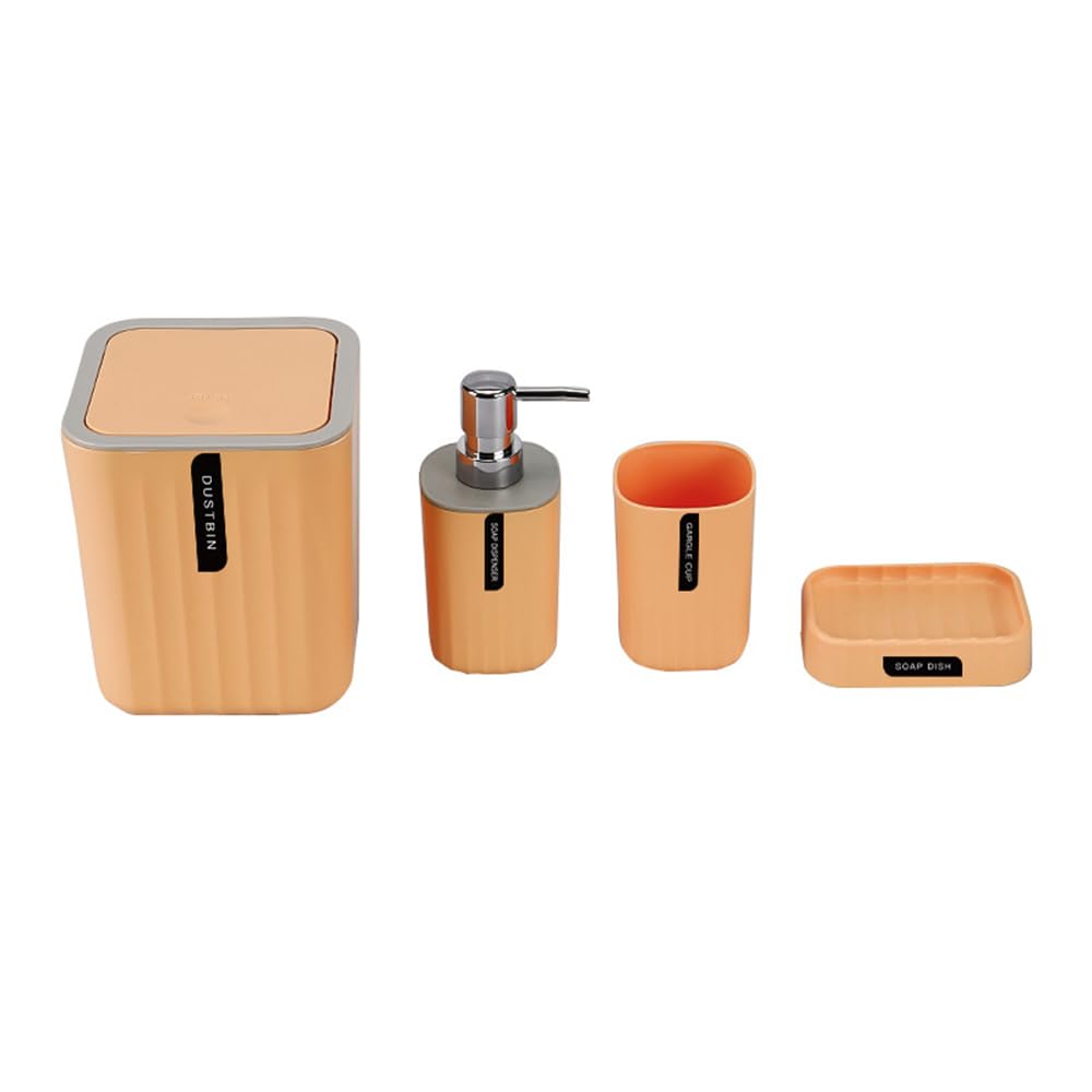 Hosoncovy 4 PCS Bathroom Accessory Set Bathroom Container Set with Soap Dispenser, Bathroom Cup, Soap Dish ，Desktop Trash Can Yellow - image 1