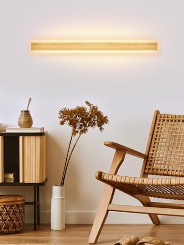 LUOLONG Bamboo LED Wall Light – 80cm Modern Wood Sconce 3000K 25W