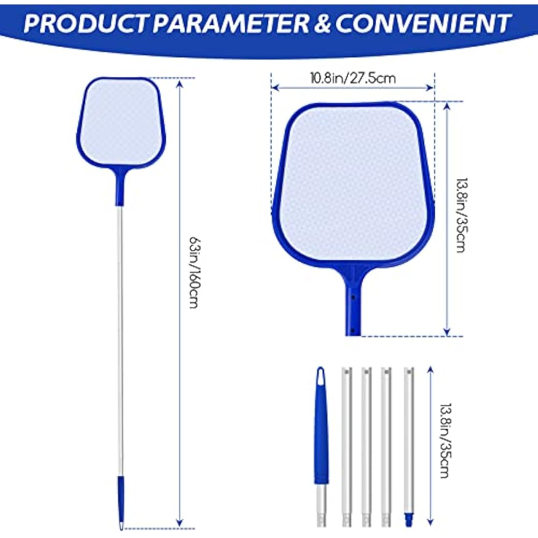 Jsdoin Pool Skimmer Net – 48 Inch Adjustable Pole Fine Mesh Leaf Net
