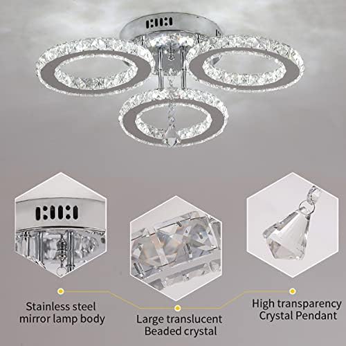 VETRULUS Modern Crystal LED Chandelier | 3-Ring Flush Mount Ceiling Light