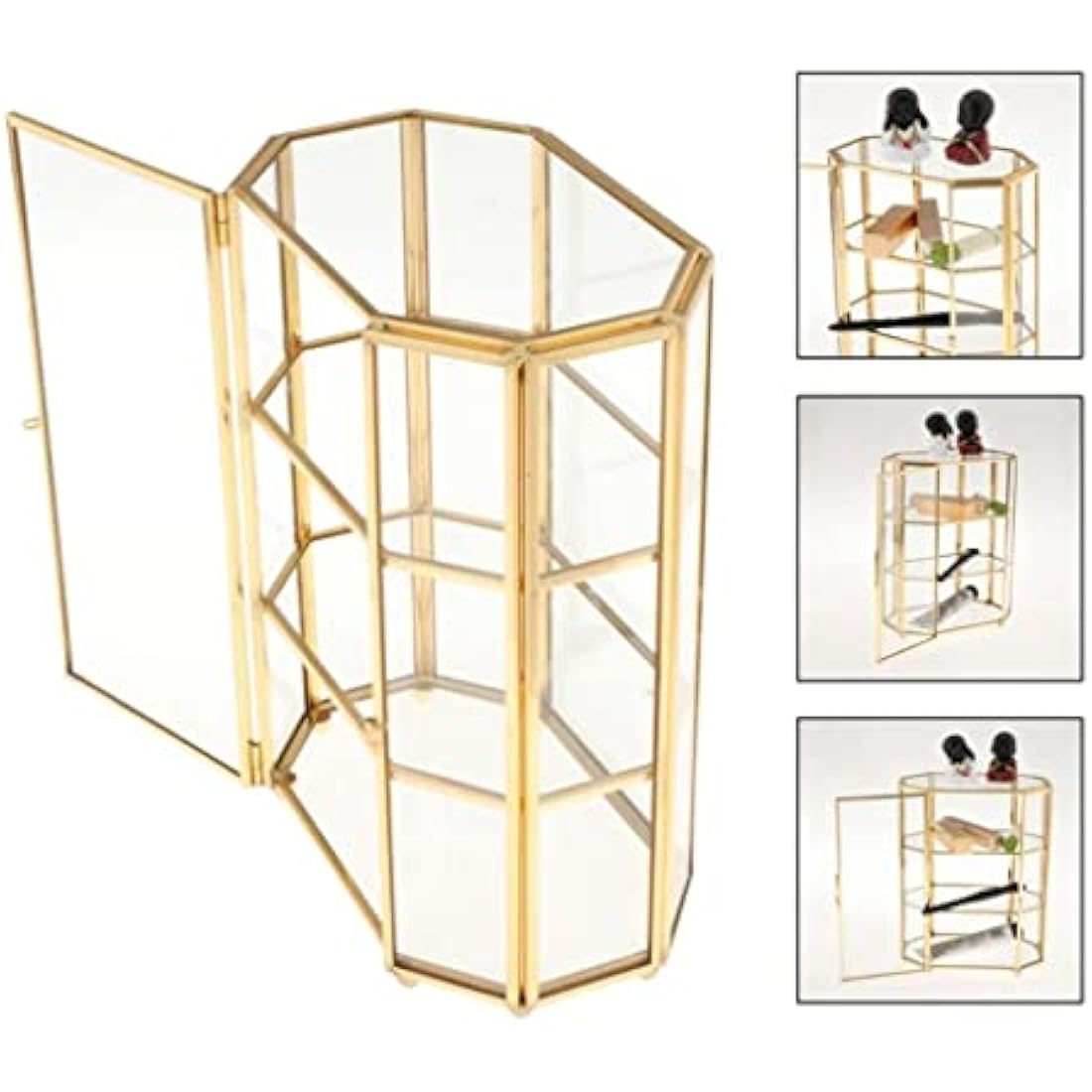 3-Tier Glass and Brass Jewelry Box - Octagon Display Case