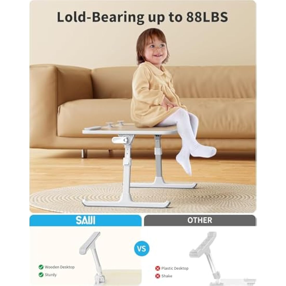 SAIJI Adjustable Laptop Bed Tray – Ergonomic Folding Wood Desk, Teak