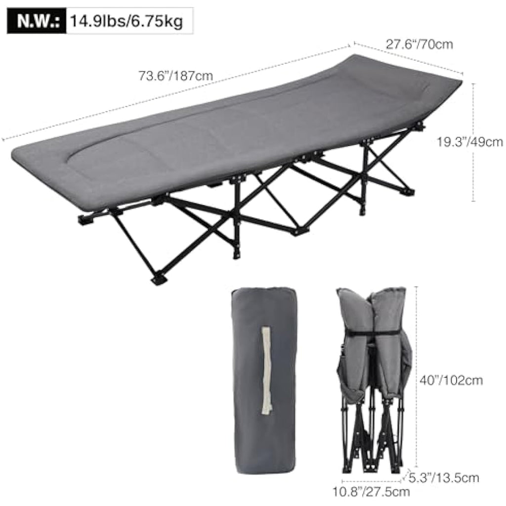 REDCAMP Heavy Duty Folding Camping Cot with Cushion and Pillow – 500lbs