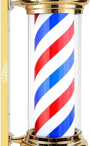 WDZD 29'' Golden Barber Pole Light | Rotating LED Salon Wall Sign