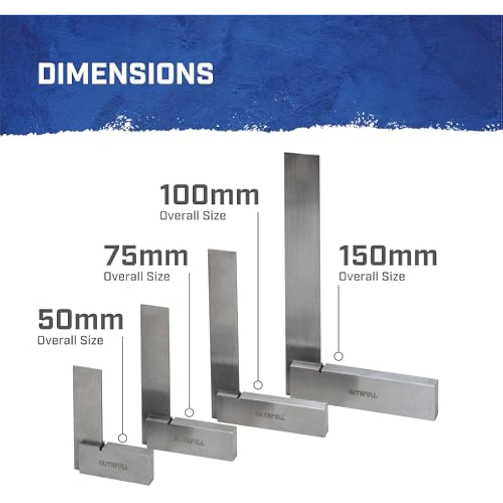 Faithfull Engineers Steel Try Square Set (4 Piece) | 50mm–150mm