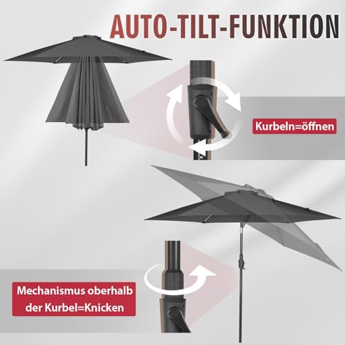 Sekey 270cm Garden Parasol | Grey Round Patio Umbrella with Crank & Tilt