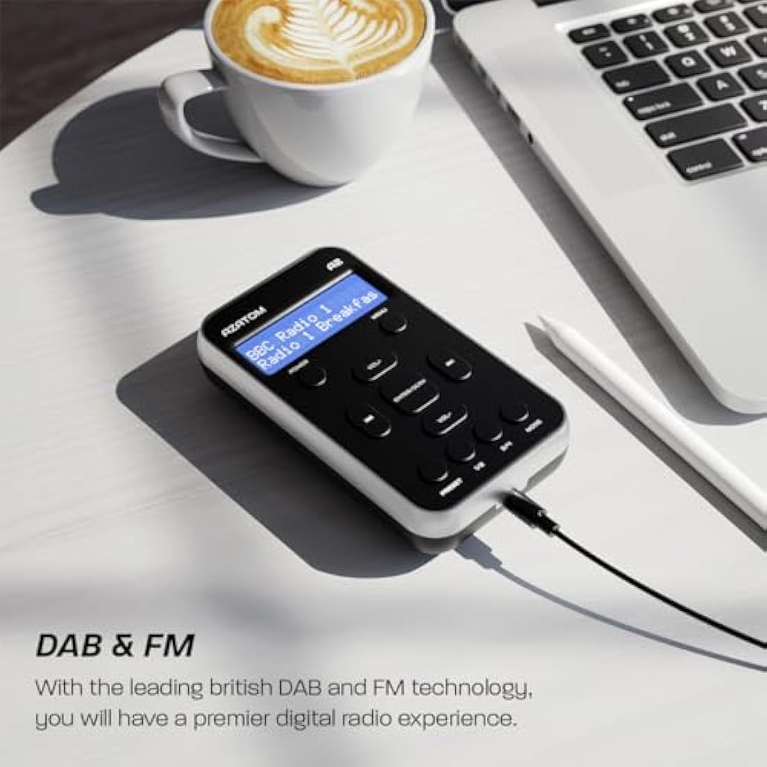 Azatom A2 Portable DAB/DAB+ & FM Digital Radio with Sports Earphones - Silver