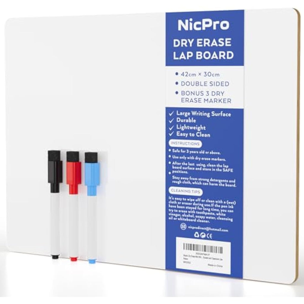 Nicpro A3 Dry Erase Whiteboard – Double Sided Lapboard with 3 Pens