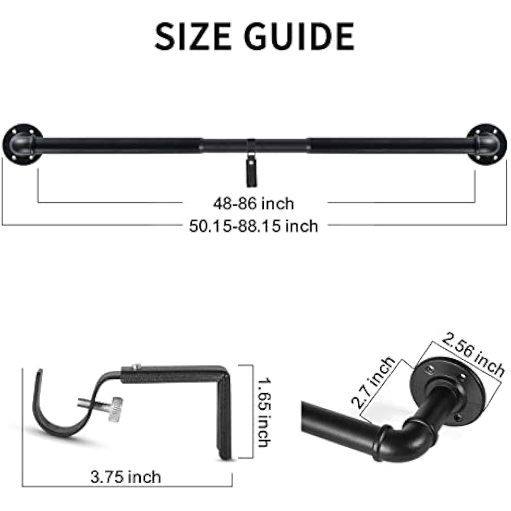 Industrial Black Curtain Poles – 3 Pack Heavy Duty Metal Rods
