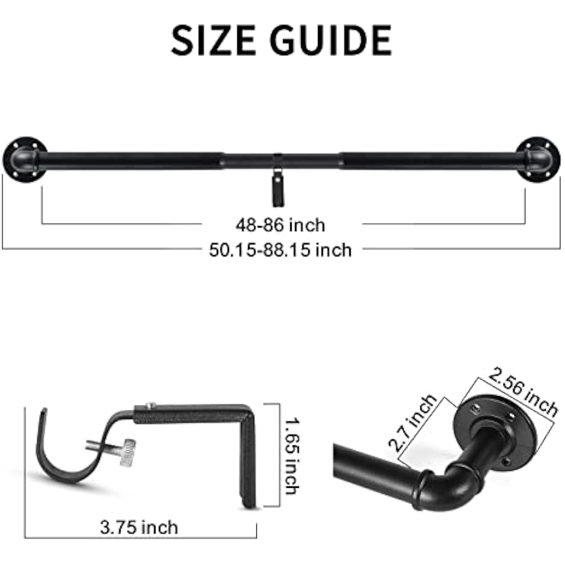 Industrial Black Curtain Poles – 3 Pack Heavy Duty Metal Rods