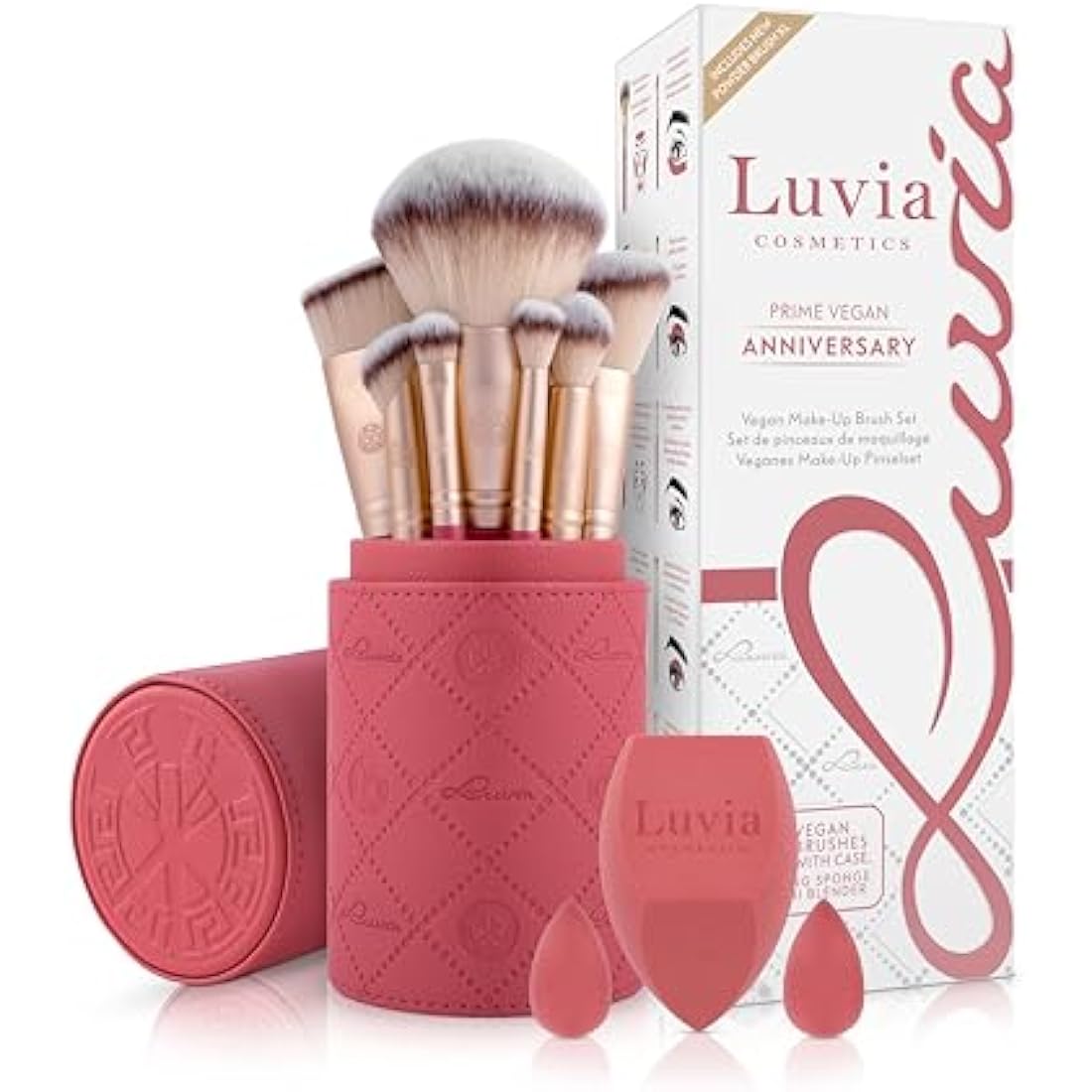 Luvia 14-Piece Vegan Makeup Brush Set with Travel Case – Coral