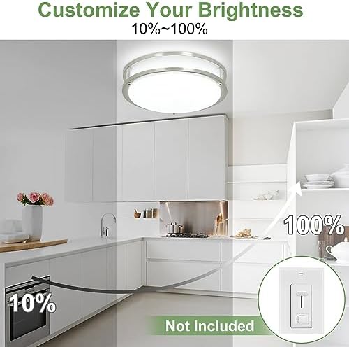 DINGLILIGHTING 30W LED Flush Mount Ceiling Light | 5CCT Dimmable Nickel