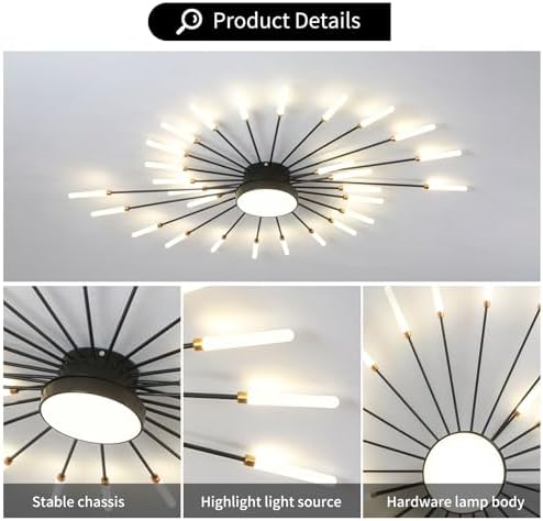 Modern LED Firework Ceiling Light | Black Semi Flush Mount
