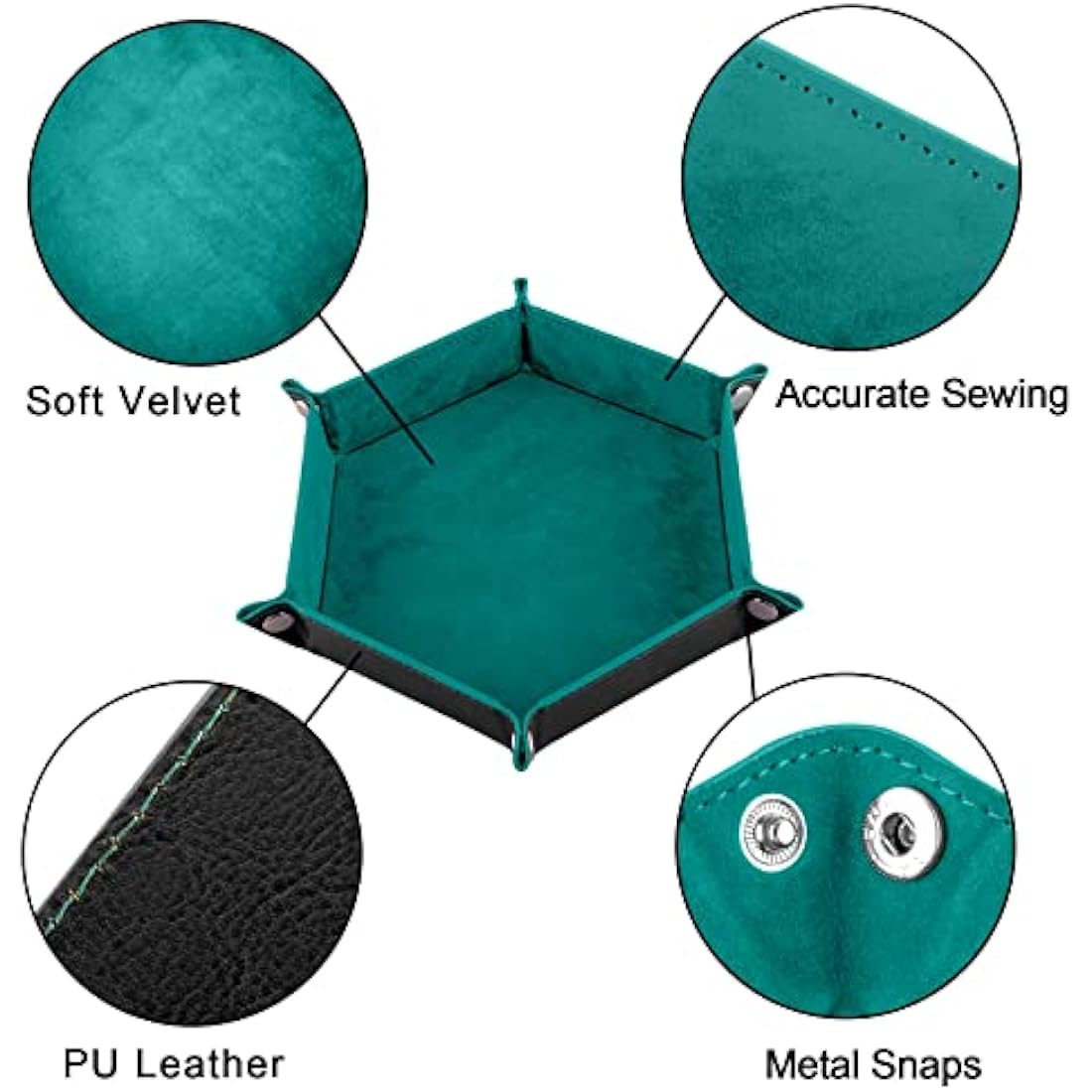 SIQUK 4-Piece Hexagon Dice Tray Set – Folding PU Leather & Velvet
