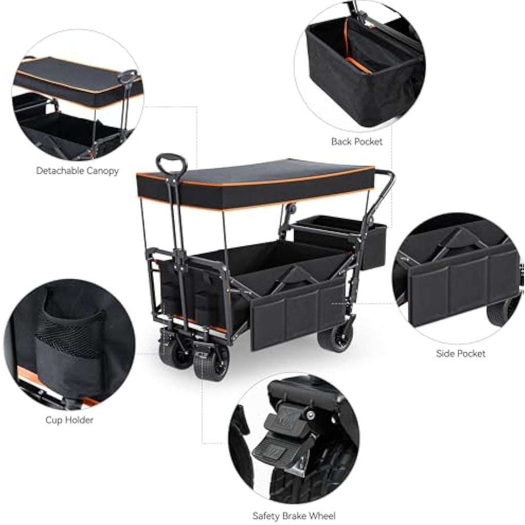 YITAHOME Folding Beach Wagon with Canopy | Heavy Duty 220lbs Garden Cart