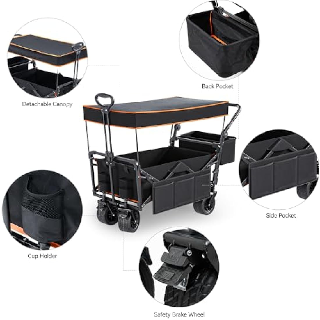 YITAHOME Folding Beach Wagon with Canopy | Heavy Duty 220lbs Garden Cart